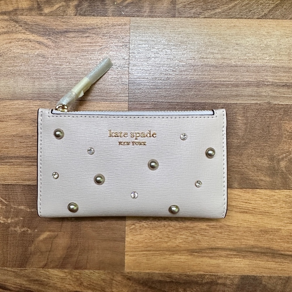 Kate Spade Purl Embellished Saffiano Leather Small Slim Bifold Wallet